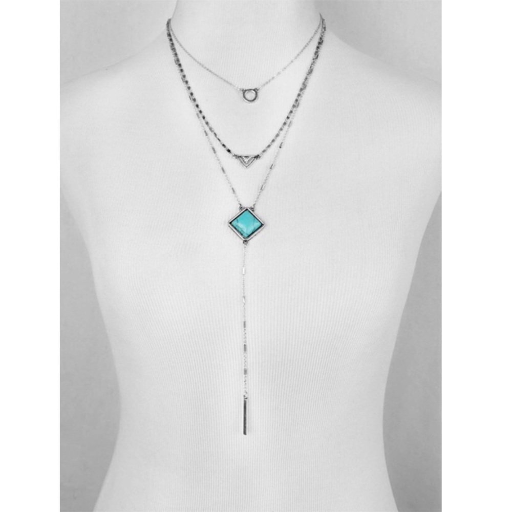 Boho Silver Multi Layer Stone & Chain Necklace - Picture 5 of 5